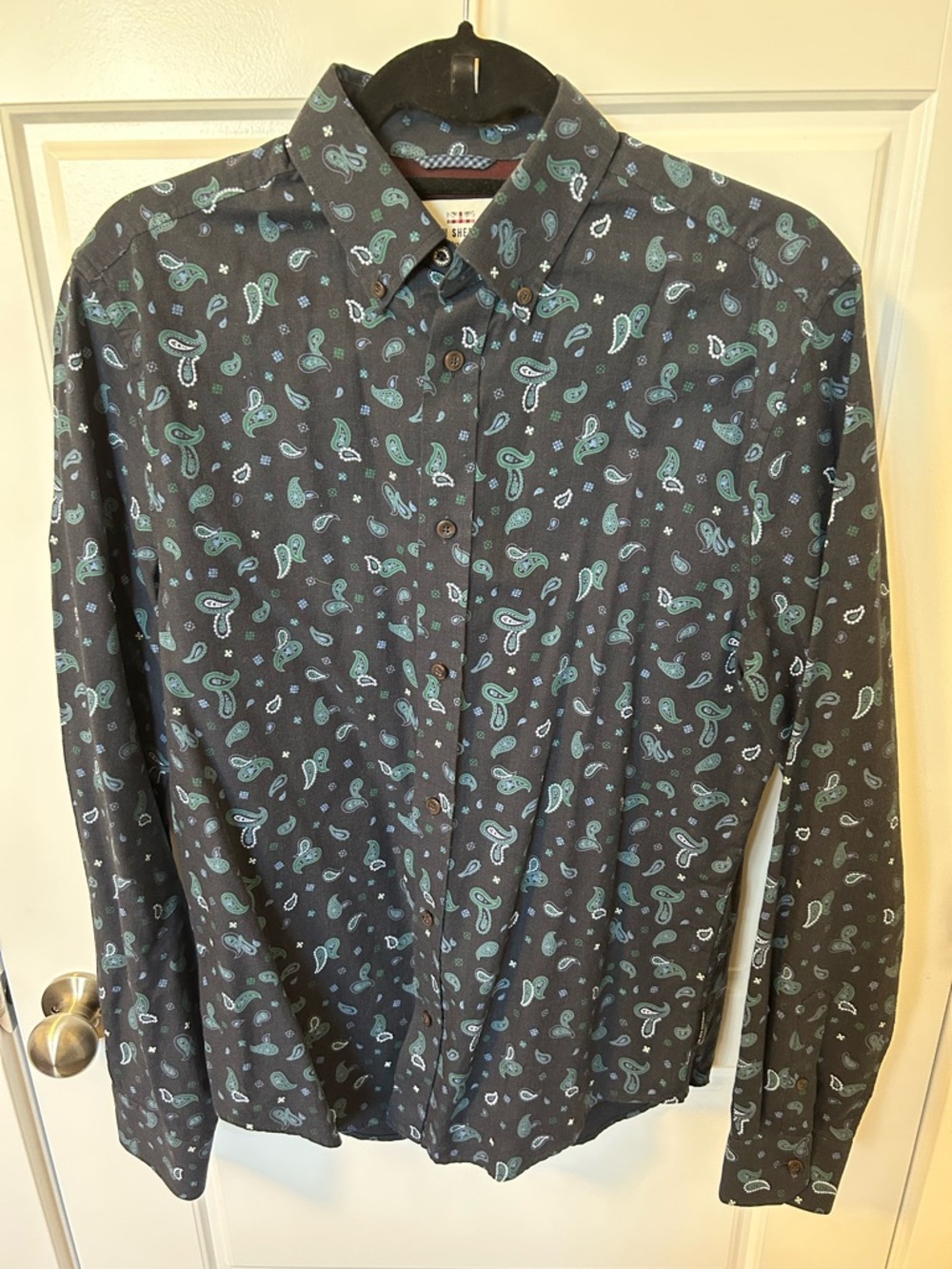 Ben Sherman Navy Paisley Button-Down Shirt with Teal Accents